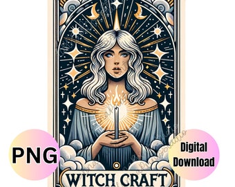 WITCH CRAFT Karta tarota inspirowana projektem PNG, karta tarota czarownicy, nadruk sublimacyjny, obraz transferowy, pobieranie cyfrowe, clipart czarownic