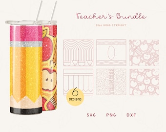 Teacher Burst Tumbler Template BUNDLE SVG for Skinny Hogg 20oz | Pencil Burst Tumbler Template 20oz | Tangram Skinny Tumbler Sublimation Png
