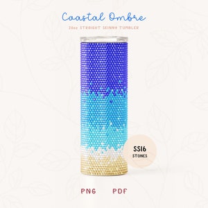 Coastal Ombré SS16 RHINESTONE Honeycomb Pattern for 20oz Straight Skinny Tumblers, Beach Bling Tumbler Sublimation PNG and Guide