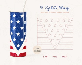 V Split USA Flag Tumbler Template SVG, DXF for Hogg 20oz Straight Skinny, V Shape Burst Tumbler Template, Skinny Tumbler Sublimation Png