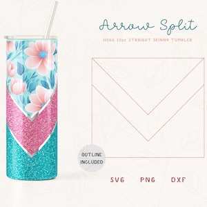 V Split Tumbler Template SVG for Hogg 20oz Straight Skinny Tumbler | Burst Template for Tumbler | Skinny Tumbler SVG DXF Cut File for Cricut