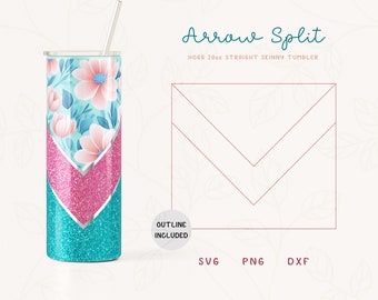 Szablon V Split Tumbler SVG dla Hogg 20oz Straight Skinny Tumbler | Szablon Burst dla Tumbler | Plik SVG DXF do cięcia Skinny Tumbler dla Cricut
