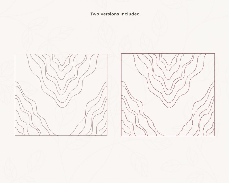 May include: Two square designs with a light background and a dark brown, wavy line pattern. The text "Two Versions Included" is at the top. The designs are similar, with slight variations in the line arrangement.