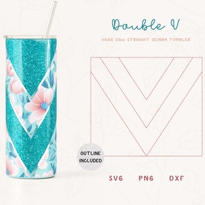 V Split Tumbler Template SVG for Hogg 20oz Straight Skinny Tumbler | Burst Template for Tumbler | Skinny Tumbler SVG DXF Cut File for Cricut