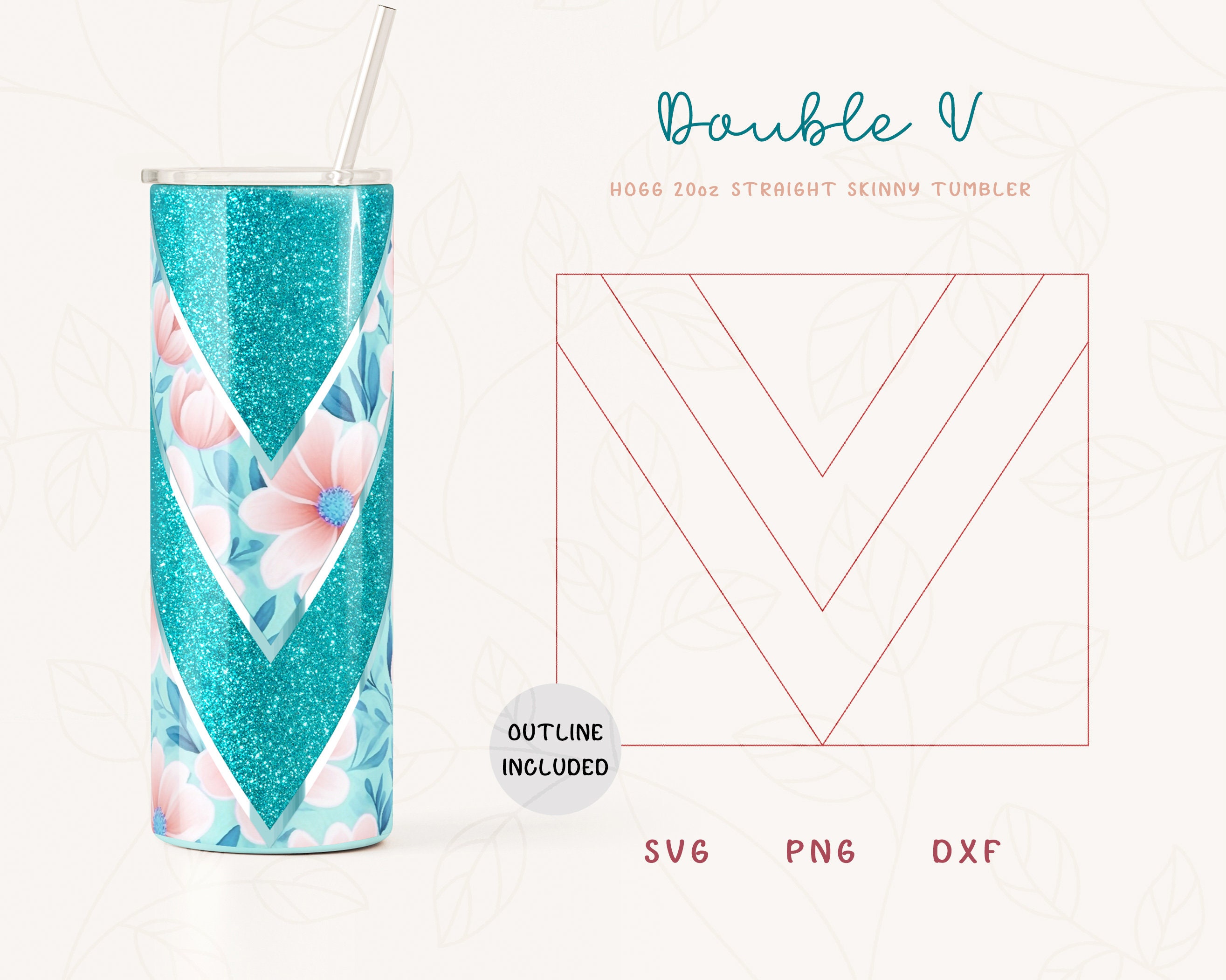V Split Tumbler Template SVG for Hogg 20oz Straight Skinny Tumbler | Burst Template for Tumbler | Skinny Tumbler SVG DXF Cut File for Cricut