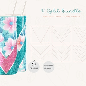 V Split Tumbler Template BUNDLE SVG for Skinny Straight Hogg 20oz | Burst Template for Tumblers | Skinny Tumbler Svg Dxf Cut File for Cricut