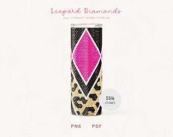 V Split Leopard SS16 RHINESTONE Honeycomb Pattern for 20oz Straight Skinny Tumblers, Diamond Bling Tumbler Sublimation PNG and Guide