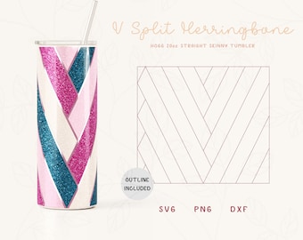 V Split Herringbone Tumbler Template SVG, DXF Cut File for Hogg 20oz Straight Skinny | Burst Tumbler Template | Skinny Tumbler Png