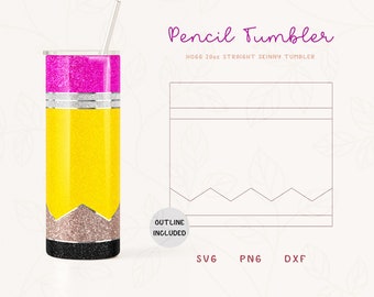 Pencil Tumbler Template SVG for Hogg 20oz Straight Skinny Tumbler | Burst SVG Cut File for Tumblers | Skinny Tumbler Sublimation Png