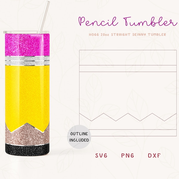 Pencil Tumbler Template SVG for Hogg 20oz Straight Skinny Tumbler | Burst SVG Cut File for Tumblers | Skinny Tumbler Sublimation Png