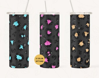 Black Leopard Glitter Skinny Tumbler Sublimatie SEAMLESS Design | 5 kleuren BUNDEL Sublimatie PNG voor 20oz Rechte Tumblers