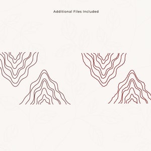 May include: Four abstract mountain-like shapes in a dark reddish-brown color are arranged in pairs on a cream-colored background. The text "Additional Files Included" is at the top.