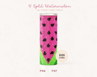 Watermelon V Split SS20 RHINESTONE Honeycomb Pattern for 20oz Straight Skinny Tumbler, Rhinestone Tumbler Sublimation PNG