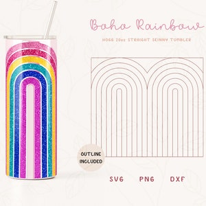 Boho Regenbogen Burst Tumbler Vorlage SVG für Hogg 20oz gerade dünner Tumbler | Split Template für Becher | Skinny Tumbler Sublimation Png