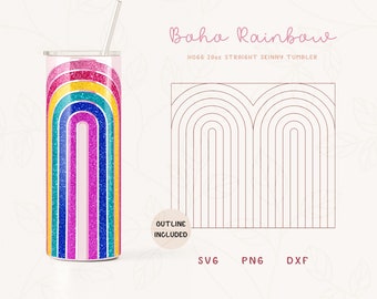 Boho Rainbow Burst Tumbler Template SVG for Hogg 20oz Straight Skinny Tumbler | Split Template for Tumblers | Skinny Tumbler Sublimation Png