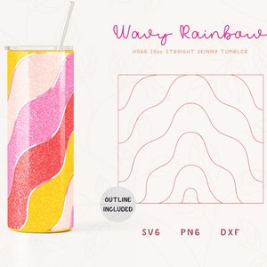 Regenbogen Wellen Burst Tumbler Template SVG für Hogg 20oz Straight Skinny | Burst Template für Becher | Skinny Tumbler Sublimation Png