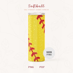 Softball SS20 RHINESTONE Honeycomb Pattern for 20oz Straight Skinny Tumblers, Baseball Bling Tumbler Sublimation PNG and Guide