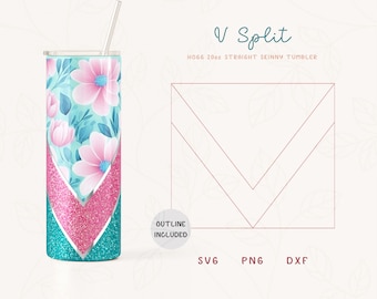 V Split Tumbler Template SVG for Hogg 20oz Straight Skinny Tumbler | Burst Template for Tumbler | Skinny Tumbler SVG DXF Cut File for Cricut