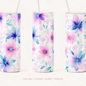 Watercolor Flowers Tumbler Sublimation PNG | Floral Tumbler Wrap PNG | Skinny Straight Tumbler Sublimation PNG | Flowers Vinyl Print