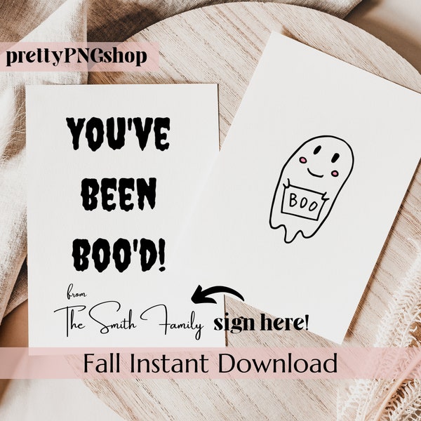 You've Been Boo'd! Minimal Happy Halloween Instant Download Card ~ Card for Fall Gifts ~ Easy Print at Home Cards