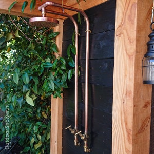 Copper outdoor shower Jill - Hot and cold, handmade wall model, garden shower.