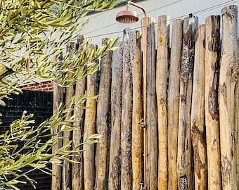 Copper outdoor shower Fleur, handmade, wall model, Gardena coupling connection, industrial design.