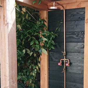 Copper outdoor shower Sofie - Hot and Cold, handmade, foot shower, wall model.