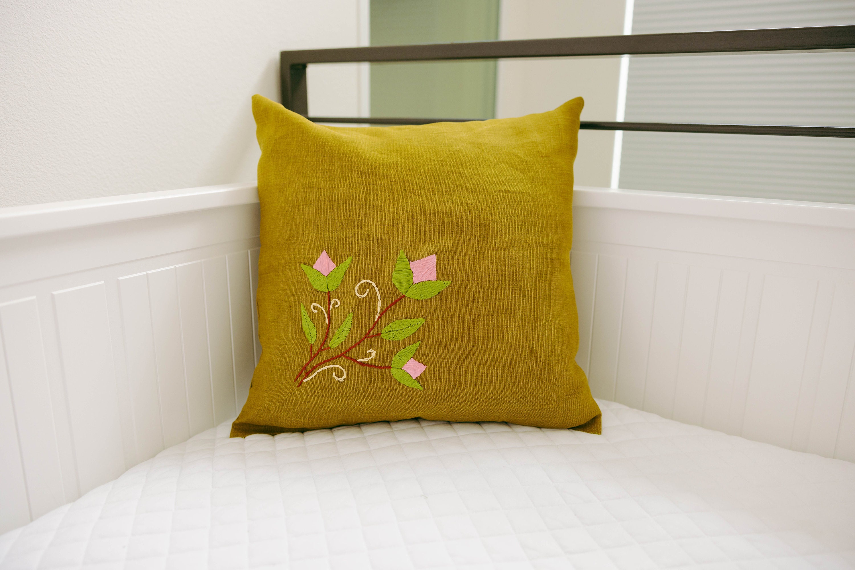 Handmade Embroidery Linen Pillow Cover