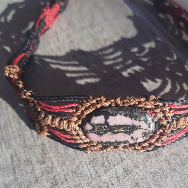 Ras de cou Rhodonite/ Collier Rhodonite/ Macramé Rhodonite/ Rhodonite/ Ras de cou Macramé/Macramé