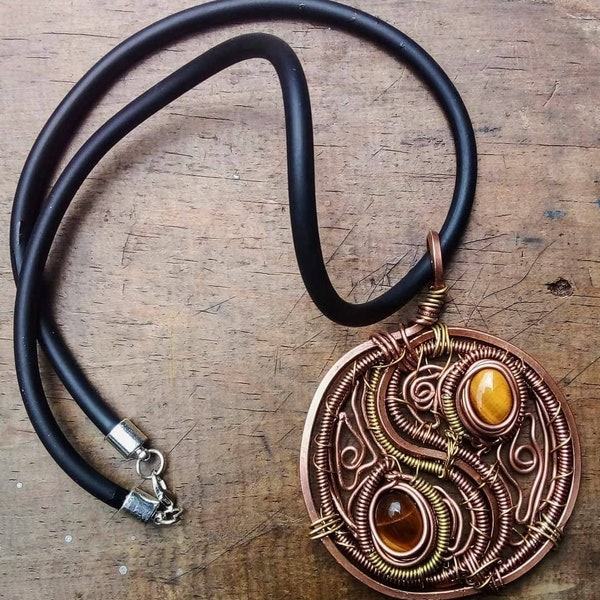 Pendentif/Collier/Ying Yang/Quartz/Oeil de Tigre/Gemme/Art/Pierre semi précieuse/Puissant