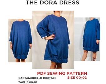 Sewing Digital Pattern - Oversized Hoodie dress // Cartamodello PDF abito in felpa oversize #THEDORADRESS