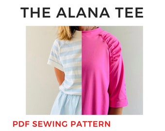 Sewing Digital Pattern - Raglan T-Shirt gathered sleeves// Cartamodello PDF T-Shirt manica raglan arricciata #thealanatee