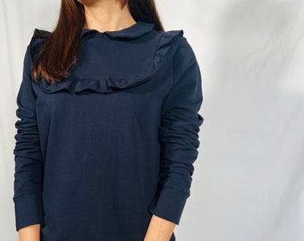 Digitales Schnittmuster - Sweatshirt mit Kragen und Rüschen // PDF-Musterpullover mit Kragen und Rüschenpasse #thedaliashirt