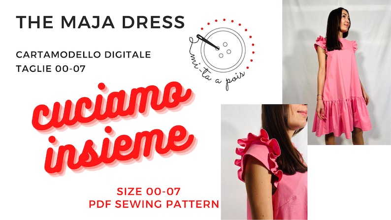 Sewing Digital Pattern Short sleeve ruffle dress // Cartamodello PDF abito manica corta con alette e gonna con balza themajadress immagine 10