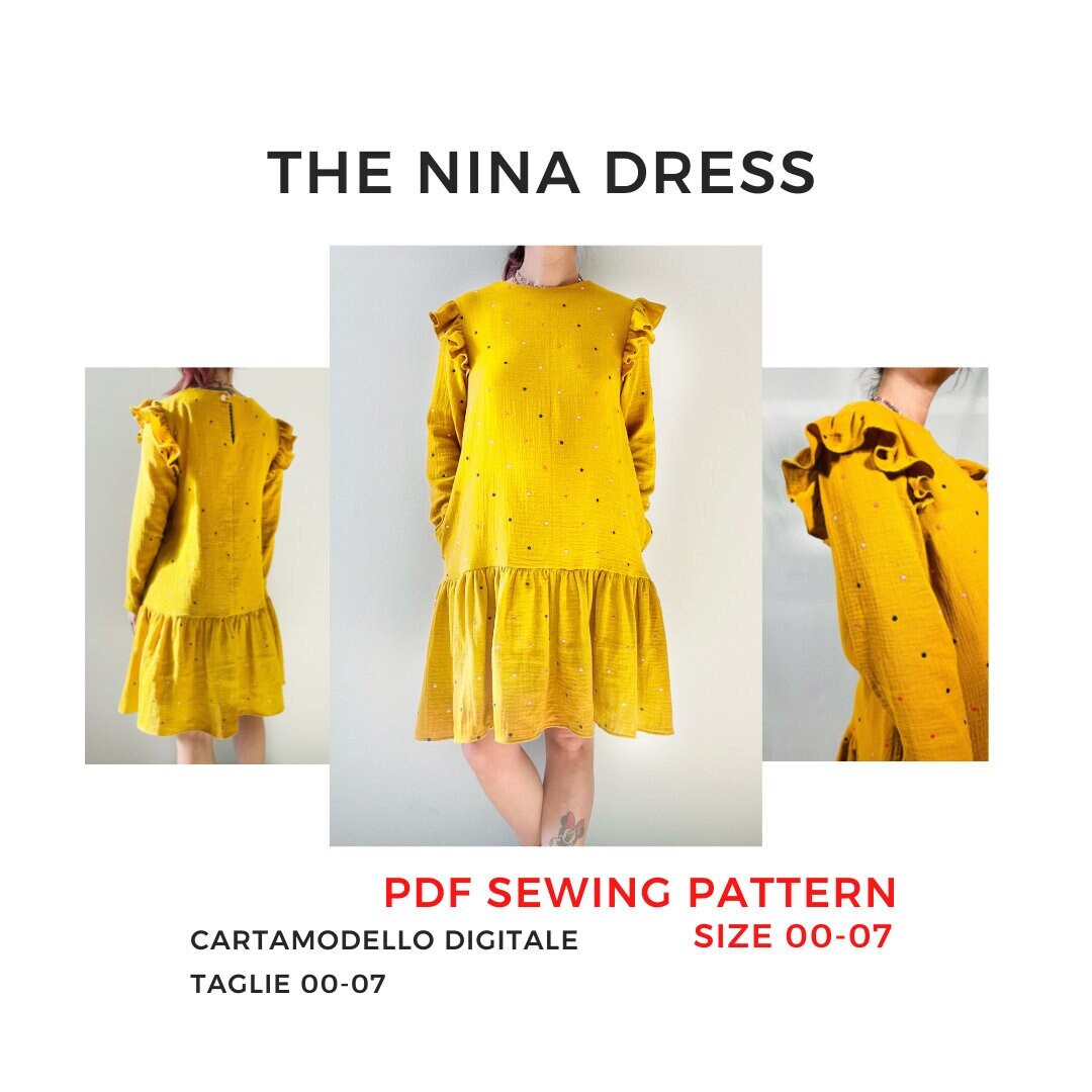 Sewing Digital Pattern Long Sleeve Dress With Ruffles // PDF Sewing