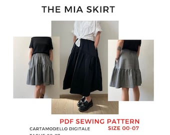 Sewing Digital Pattern - Wide gathered skirt // Cartamodello PDF gonna arricciata con elastico in vita #themiaskirt