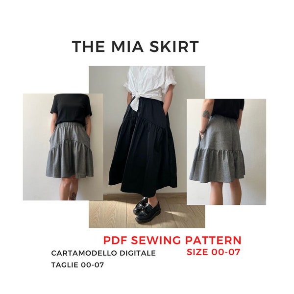 Sewing Digital Pattern - Wide gathered skirt // Cartamodello PDF gonna arricciata con elastico in vita #themiaskirt