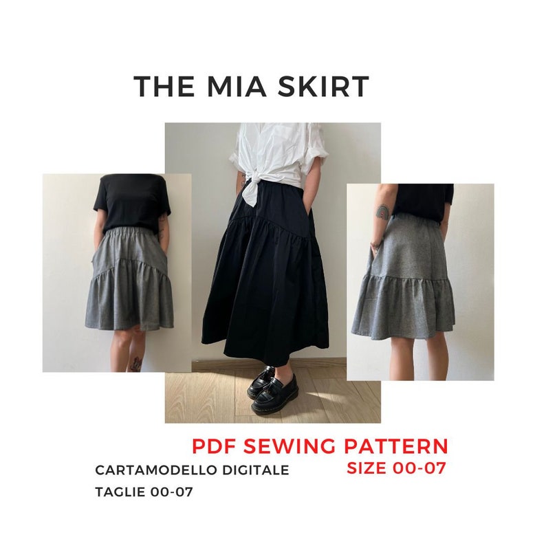 Sewing Digital Pattern Wide gathered skirt // Cartamodello PDF gonna arricciata con elastico in vita themiaskirt immagine 1
