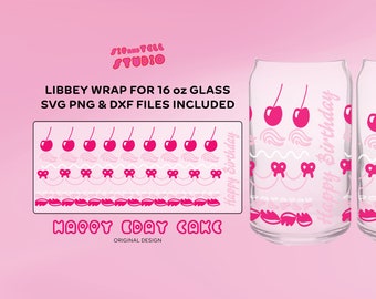 Wszystkiego najlepszego z okazji urodzin Vintage Cake Piping Design | Libbey Glass Bday Design | SVG PNG | Modna ilustracja Libbey Cricut