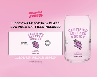Certyfikowany projekt Seltzer Addict dla puszki piwa w szkle | Winogrono | Projekt napoju tonikowego Libbey Glass | SVG PNG | Modna ilustracja Libbey Cricut