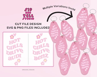 Projekt breloka motelu (ubrania, kubki itp.) | Uroczy cytat „Gorące dziewczyny prowadzą ___” | SVG PNG | Modny plik do cięcia ilustracji dla Cricut i sylwetki