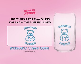 Introwertyczny Ekstrawertyk Niewinny Projekt TeddyBear | Projekt Szkła Libbey | SVG PNG | Modny Plik Cięcia Szklanej Puszki Piwa Cricut Ilustracja