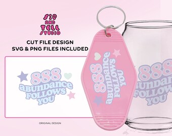 Projekt breloka motelu (ubrania, kubki itp.) | Cytat z numerem anioła „888” | SVG PNG | Modny plik do cięcia ilustracji dla Cricut i sylwetki