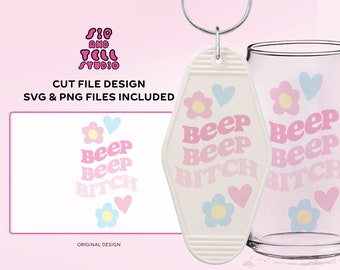 Projekt breloka motelowego (ubrania, kubki itp.) | Cytat „Beep Beep Bitch <3” | SVG PNG | Modny plik do cięcia ilustracji dla Cricut i sylwetki