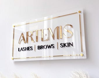 Custom Acrylic Business Sign – Gold Mirror Letters, Salon Decor