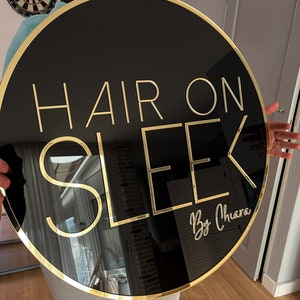 Custom Circle Sign, Black Background With Golden Rim and Golden ...
