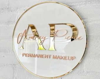 Personalized Round Acrylic Business Sign, Golden Edges and Lettering