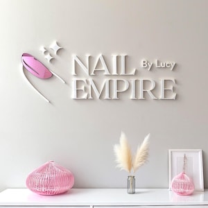 Letrero de pared grande 3D rosa y blanco, señalización de pared de salón personalizada, fácil de instalar