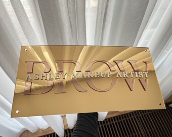 Custom Acrylic Business Sign, Gold & Rose Gold Mirror, Wall Decor