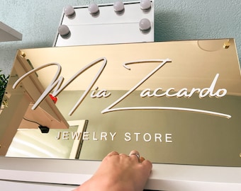 Custom Gold Mirror Acrylic Business Sign | 3D Logo, Wall Decor
